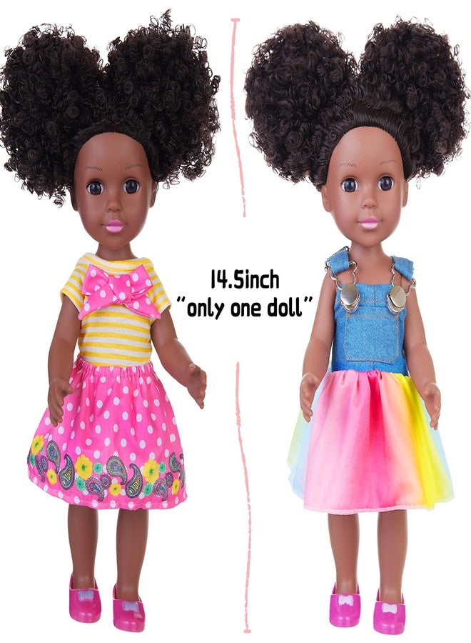 ZITA ELEMENT 14.5 Inch Silicone Black Doll Set Black African Baby Doll with Yellow Striped T-Shirt, Colorful Dress and Other Accessories as A Delightful Gift for Girls - Image 2